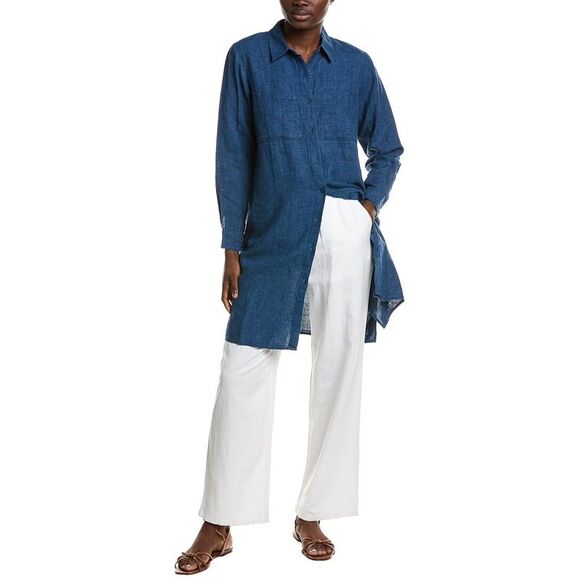 Eileen Fisher WomensPetite Classic Collar Linen Shirt